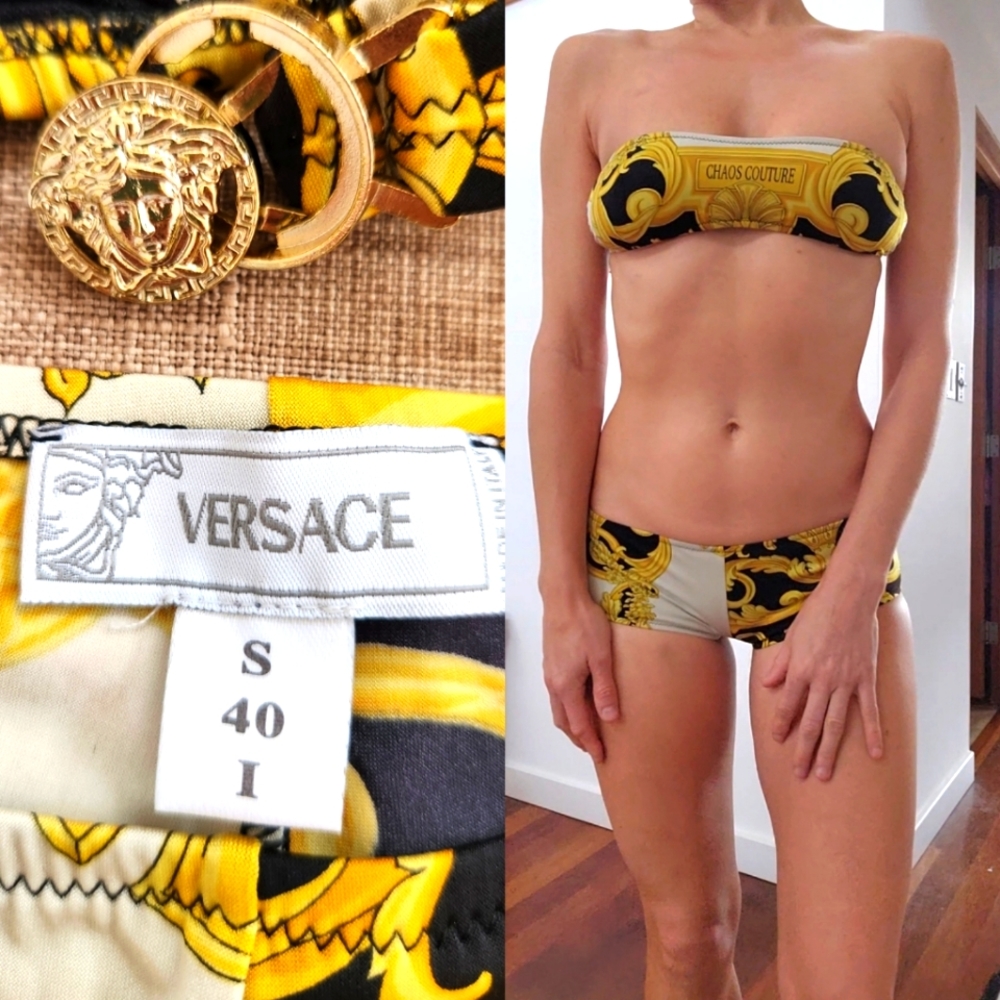 Versace S/S 2005 Donatella Versace chaos couture baroque print bikini xs it 40